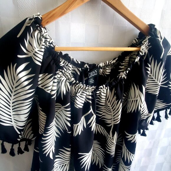 Women's Off Shoulder Boho Top Blouse Fringed Tropical ARTIZAN by Robin Barre - Picture 6 of 8